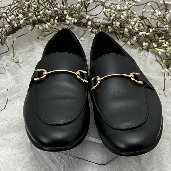 Mango Women’s Elegant Black Loafers with Gold Hardware Sz10  #0214 - Picture 3 of 8